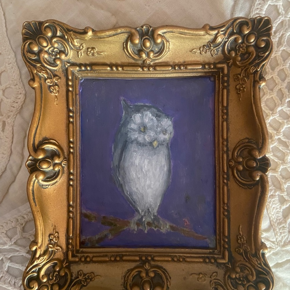 Owl, original oil painting, Framed